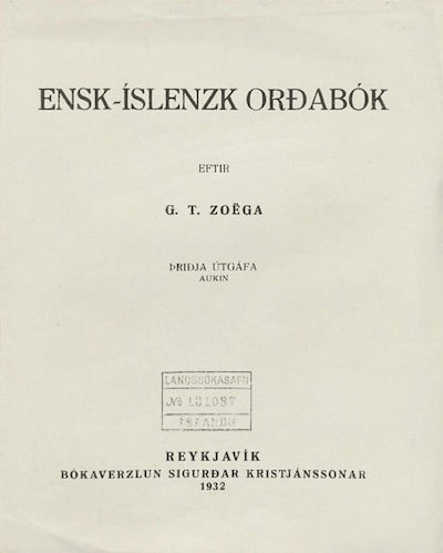 Forsíða upprunalegu orðabókarinnar